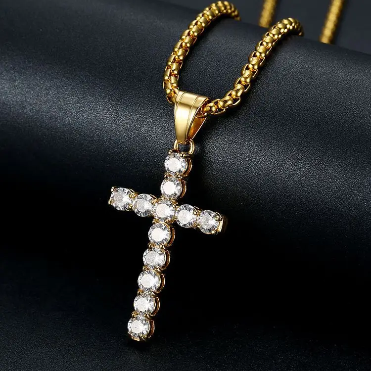 

Collar De Cruz Stainless Steel Christian Jesus Jewelry Bling Large Big Diamond Cross Pendant Necklace For Women