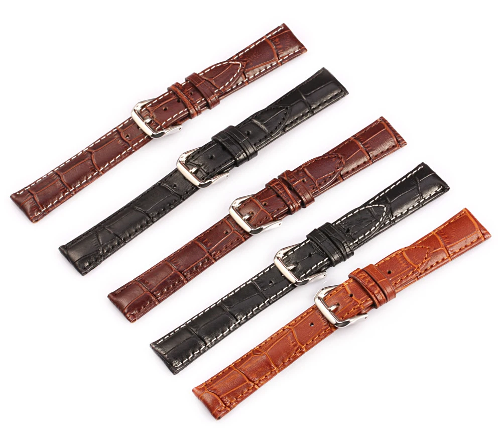 

butterfly clasp crocodile real genuine Leather watch strap, 5 color
