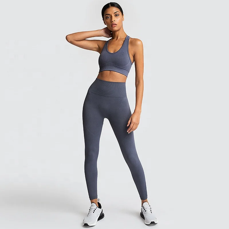 Ptsports womens seamless yoga set gym wear fitness seamless leggings bra yoga set
