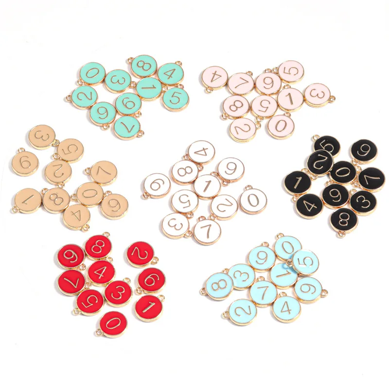 

Jewelry Acessories Alloy Double Sided Oil Drop Color Number Charms Enameled Arabia Number Charm For DIY Bracelet Making