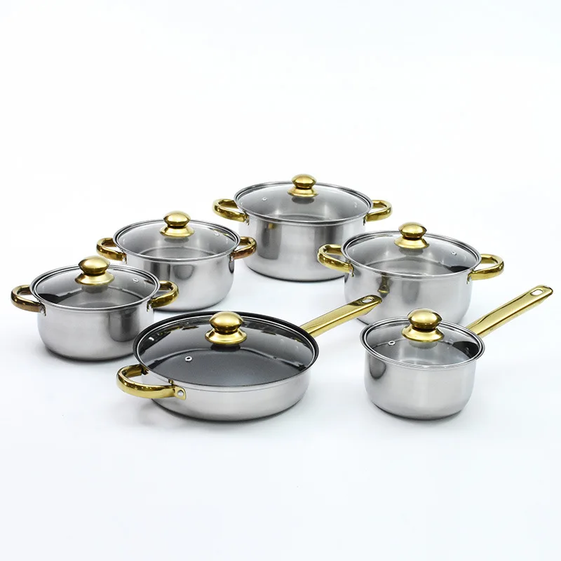 

Silver stainless steel cookware package, six-piece cookware set, multi-purpose pot cooking ware