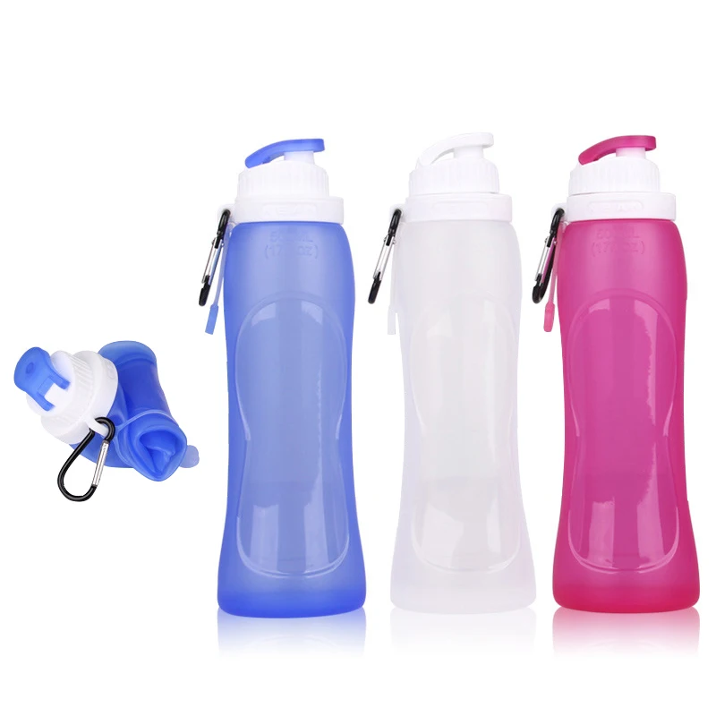 

Eco-friendly portable reusable sports foldable collapsible silicone water bottle with custom logo, Gray,blue,pink,white