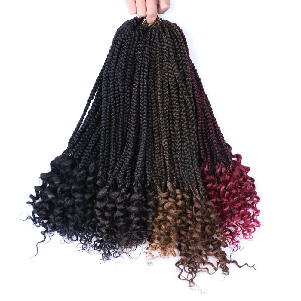 

Hair goddess locs messy box braids crochet bohemian hair with curly ombre burgundy pre-looped synthetic boho box braided