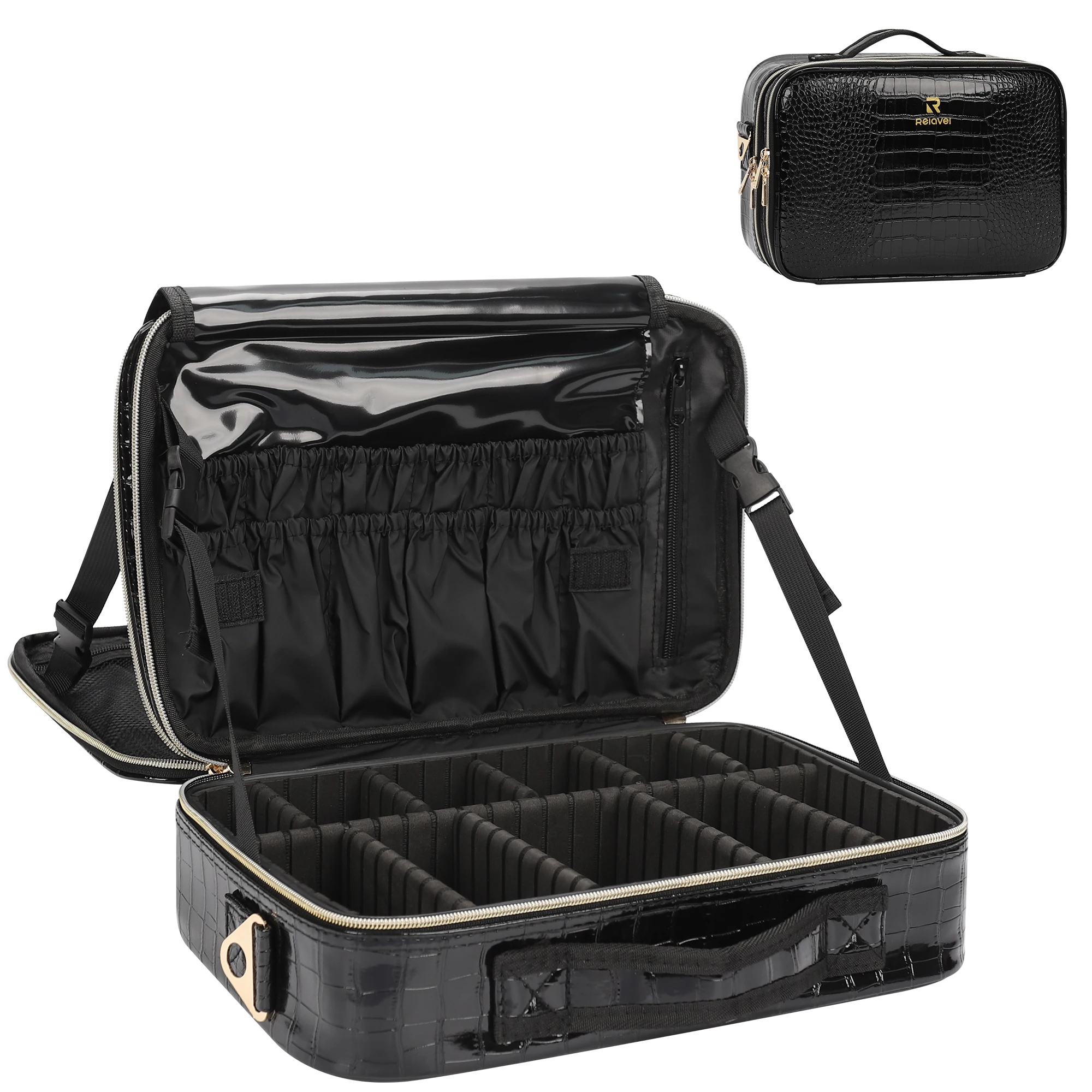 Relavel Small Crozzling Leather Case Travel Case Professional Cosmetic Organizer Portable Storage Container Collection Handbag