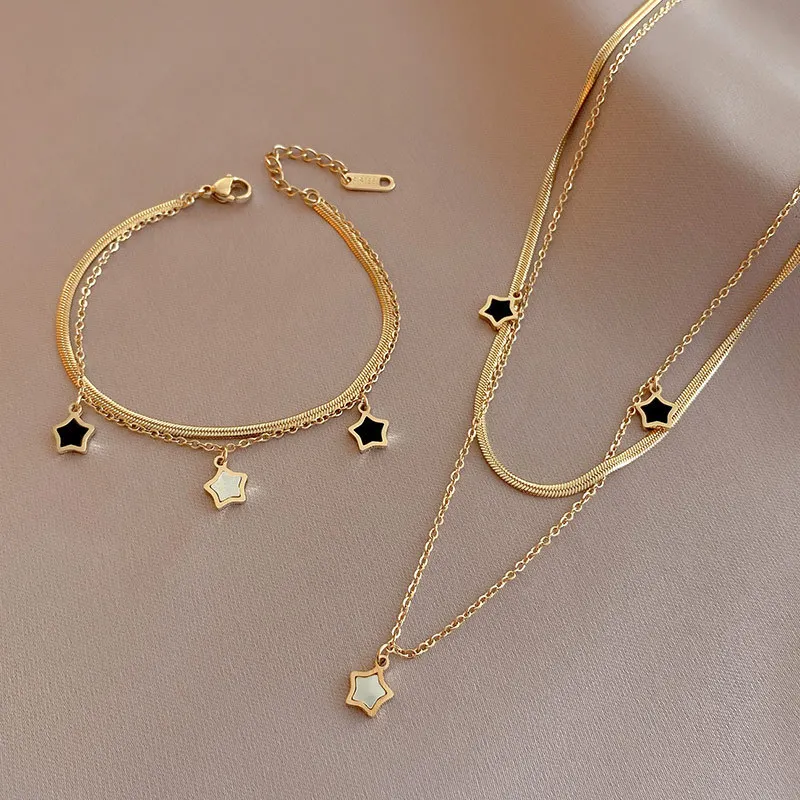 

Fashion Simple Personality Gold Shell Five-pointed Star Ladies Stainless Steel Necklace and Bracelet Jewelry Set for women