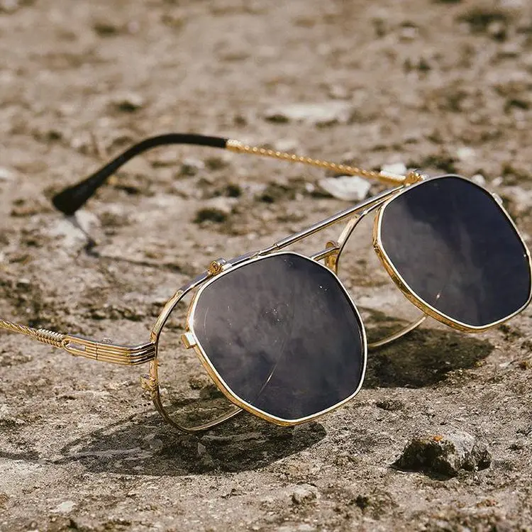 

Wholesale Steampunk Style Sun glasses Colorful High Quality Round Flip Up Sunglasses UV400 Eyewear