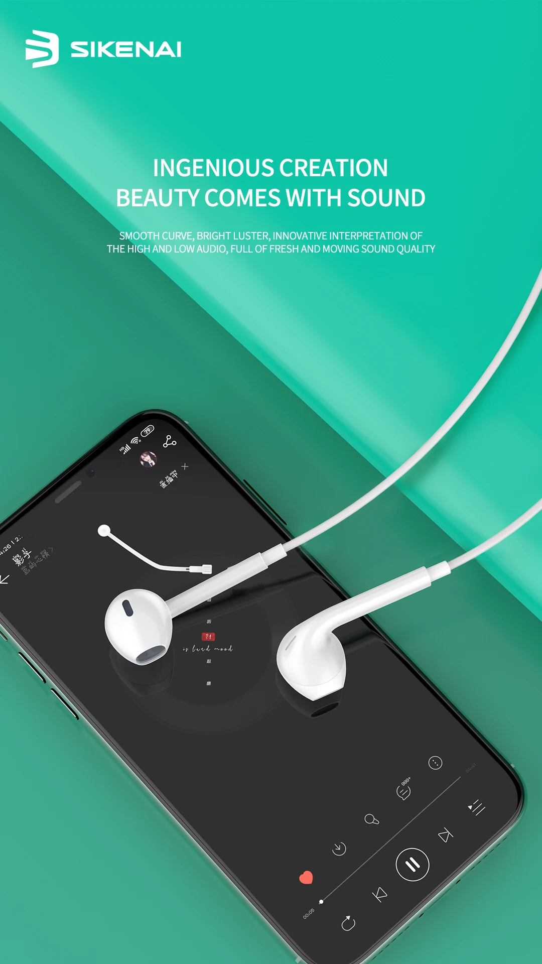 Sikenai Wired Control Headset For Iphone Earphone Remote Mic Stereo