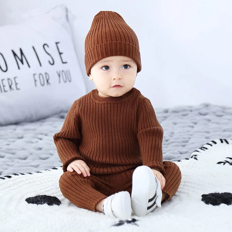 

3pcs Baby clothes Girl Boy Sweaters hat pants Sets Autumn Winter warm knitted clothes Infant Toddler Kids Clothing Long sleeve