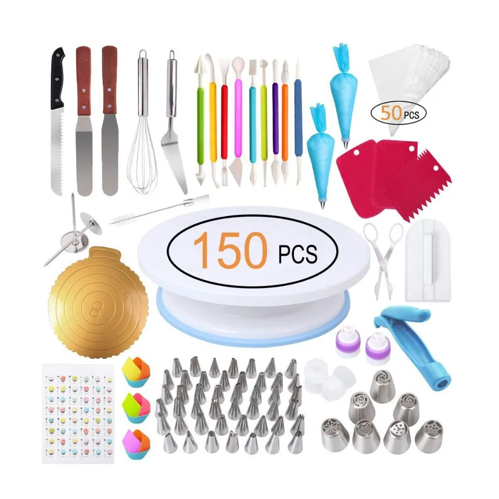 

150pcs Hot Sale Professional Cake Decorating Tools Supplies Baking Supplies,Rotating Turntable Stand,Piping Bags Cake Turntable, Picture