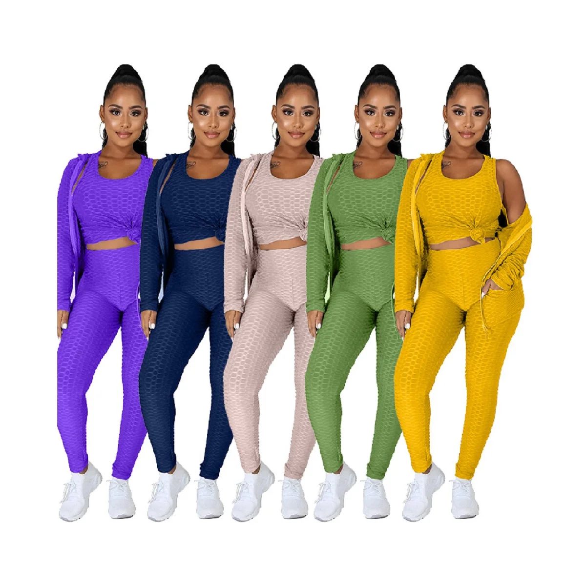 

12 Three Piece Yoga Set 4XL Jacket Vest Pants Hoodie Athlete Legging Plus Size Women Gym Bubble High Elastic Train Active Wear, As picture/customized colors