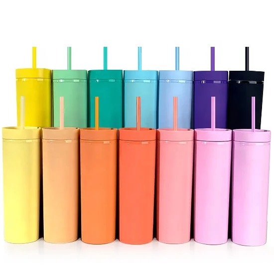 

Wholesale Multi Color Straight Water Cup 16oz Double Wall Matte Plastic Reusable Skinny Tumbler