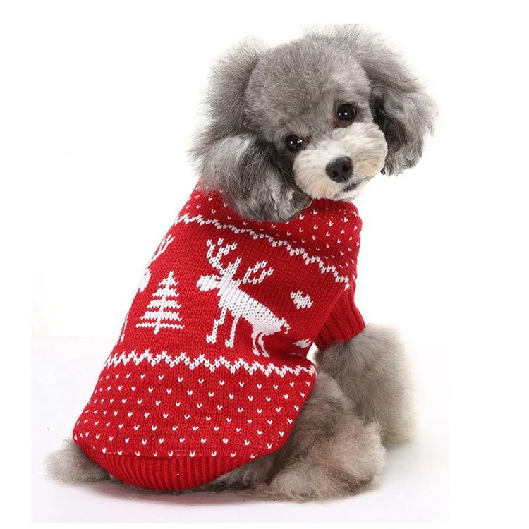 

2021 new red blue elk York teddy puppy pet clothes dog christmas sweater