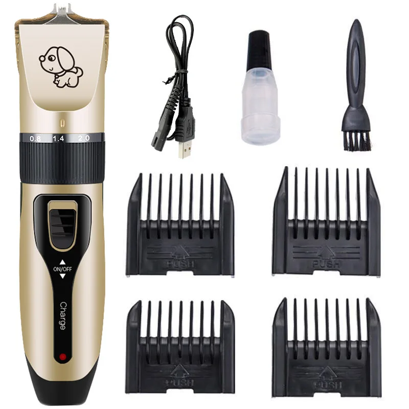 

Professional 3.7V Electric Low Noise Cordless Grooming Kit Rechargeable Dog Hair Trimmer Shaver Pet Clippers, Gold