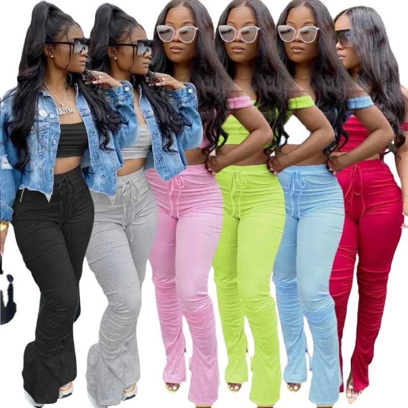

New arrival women's trousers stacked pants 2021 sexy two piece set women clothing summer