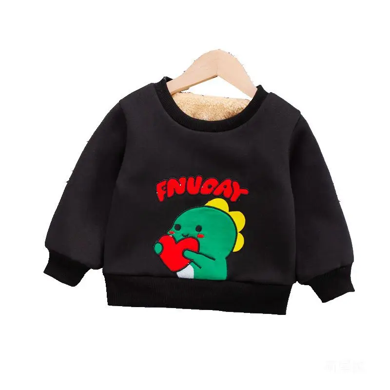 

Casual winter boys one-piece plus fleece sweater cartoon girls thick T-shirt