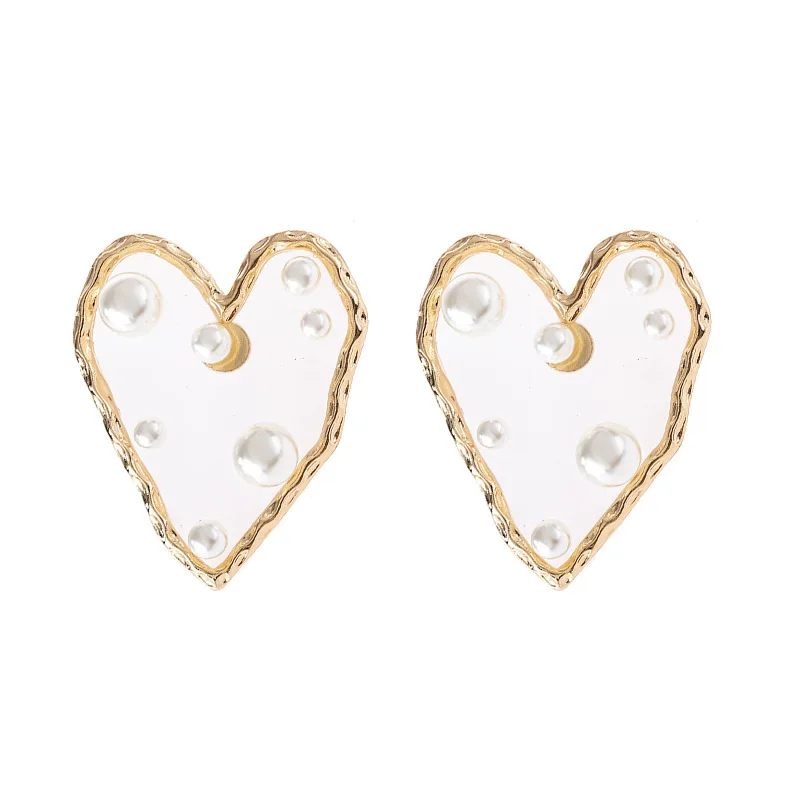 

Korean personalized exaggerate love heart resin pearl earrings stud