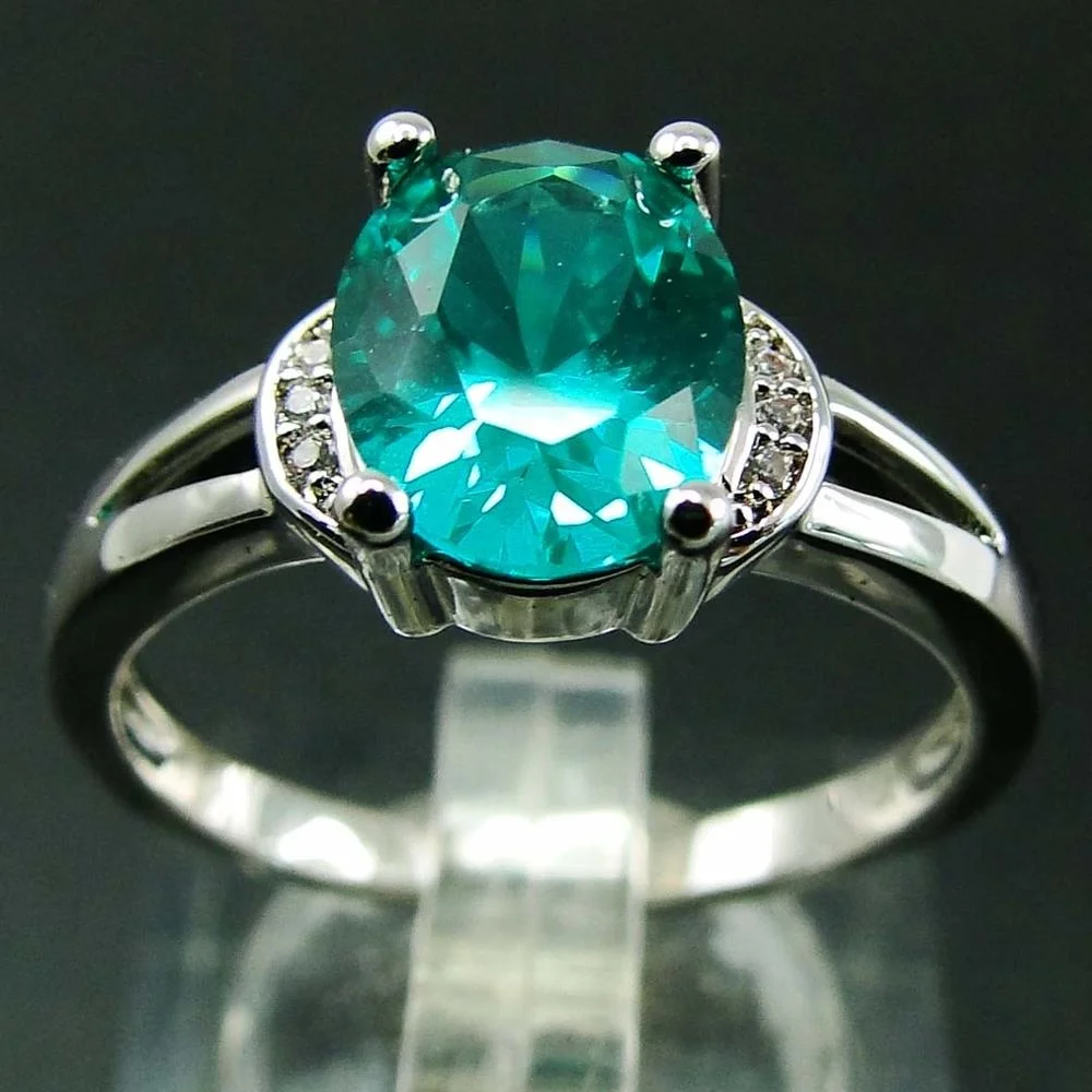 

925 Sterling Silver Paraiba Tourmaline and Diamond Double Halo Ring, Green spinel