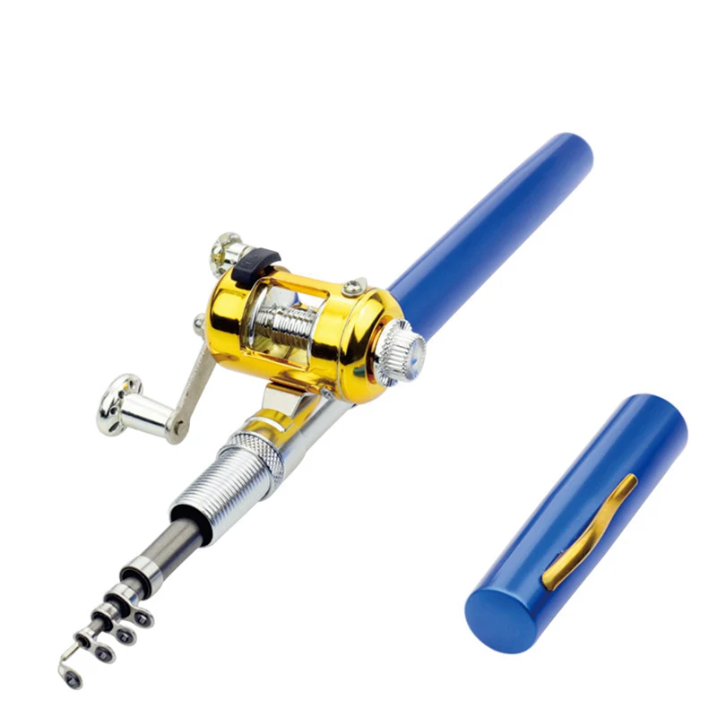

Outdoor Aluminum Alloy Pen Pocket MIni Fishing rod With Fishing Wheel
