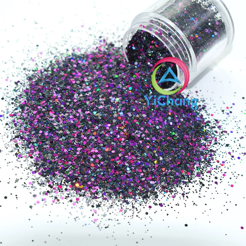 Wholesale Resin Supplies Temperature Resistant Polyester Black Purple Holographic Mixed Chunky Glitter for Tumbler Nails Slime