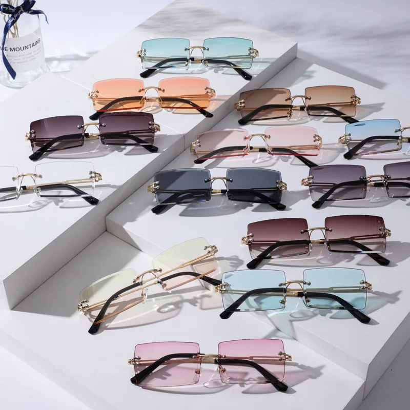 

2022 Hot Sale Fashion Trendy Vendors Women Clear Rimless Square Small Rectangle Frameless Frames Shades Sunglasses Sun Glasses