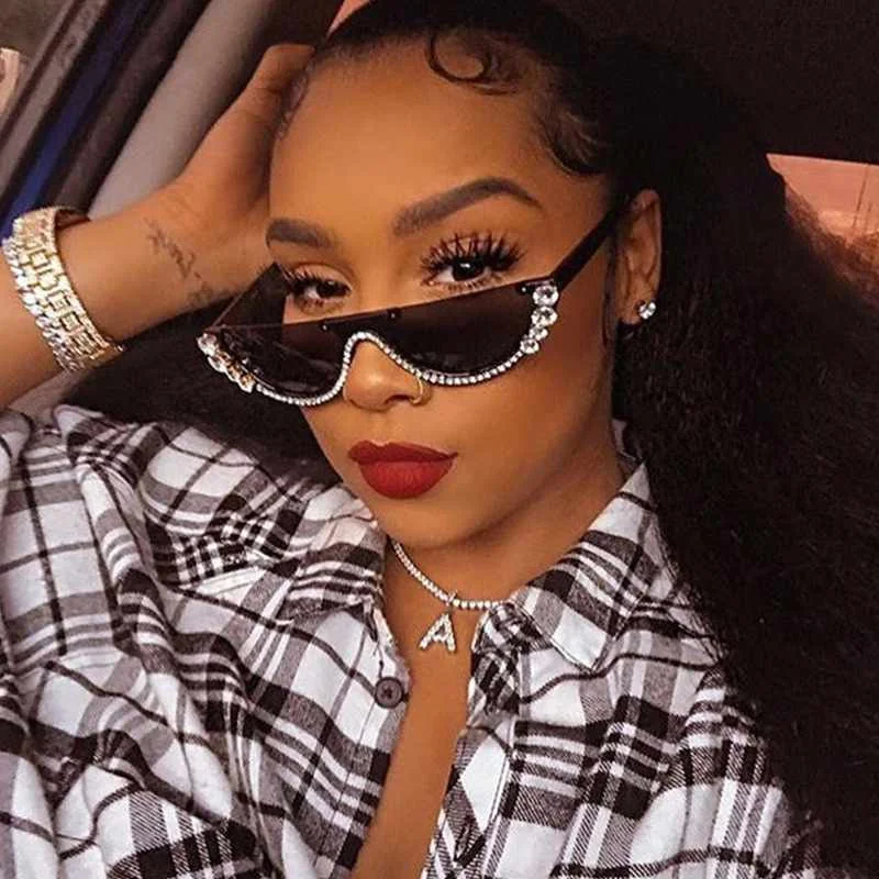 

Pc Sun Glasses Rhinestone Half Frame 2020 Women Cat Eye Diamond Sunglasses, Picture shows