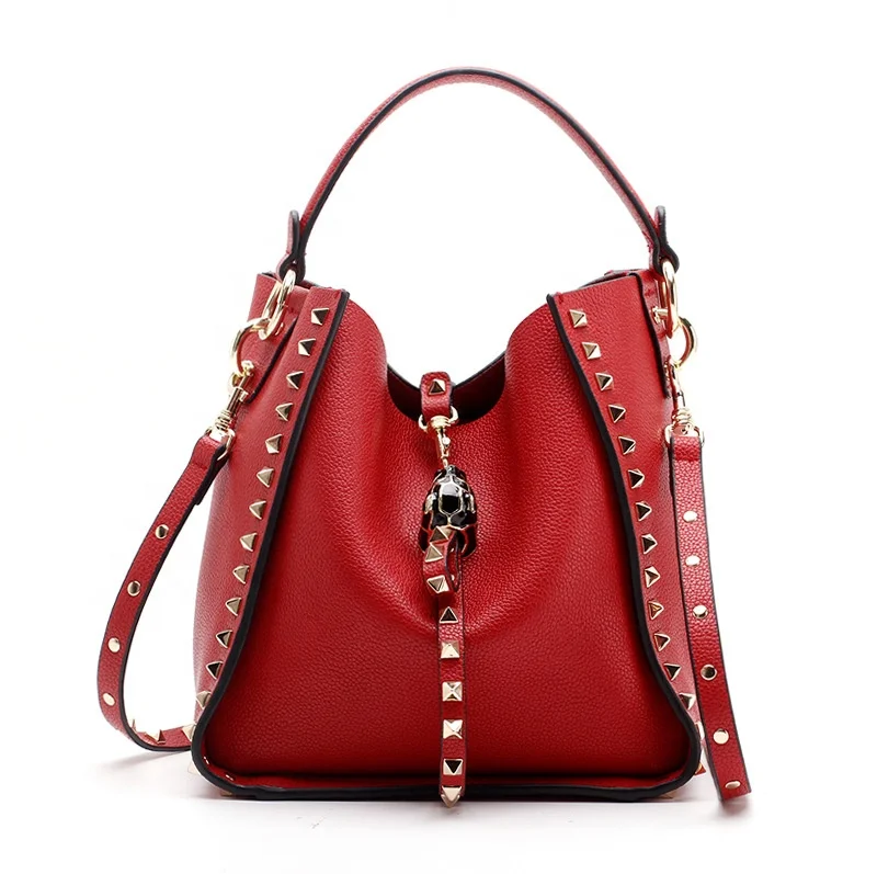 

Fashion Ladies Rivet Handbag Crossbody Bag Women Genuine Leather Bucket Bag, Colorful