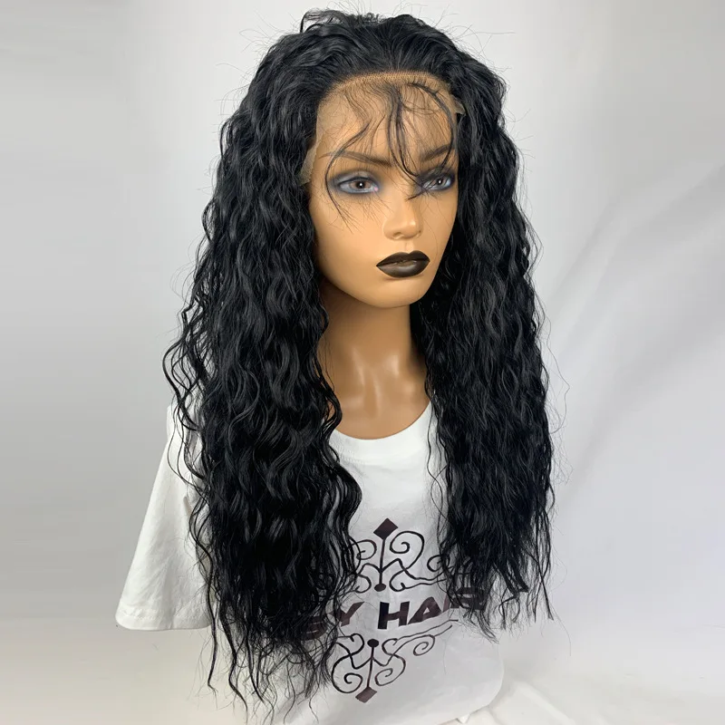 

24 Inch Lace Front Synthetic Wig Long Black Wave Korea Fiber Synthetic Wig Wave Lace Front Synthetic Wig In Stock