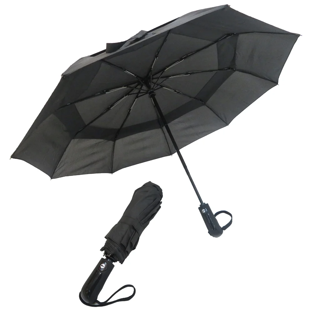 

Logo customize Double Canopy windproof material compact full automatic 3 folding umbrella