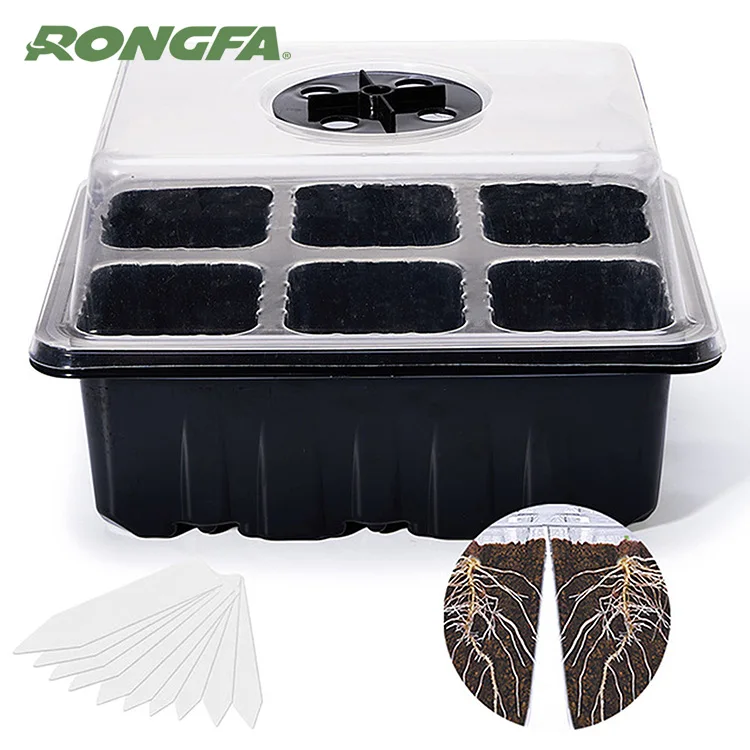 

6 12 Cell plant seedling box grow trays Garden Plant Nursery Pot Grow Box With Lid Germination Starter Seedling Tray, Green ,white,black