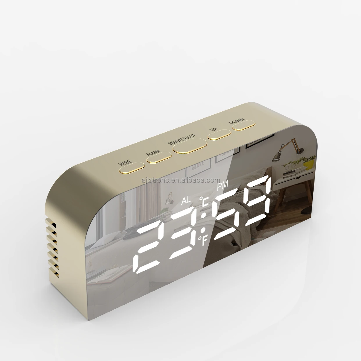 

Modern LED Mirror Desk Clock Large Display Gold Digital Alarm Clock with Dual USB Charger Ports,2 Levels Brightness