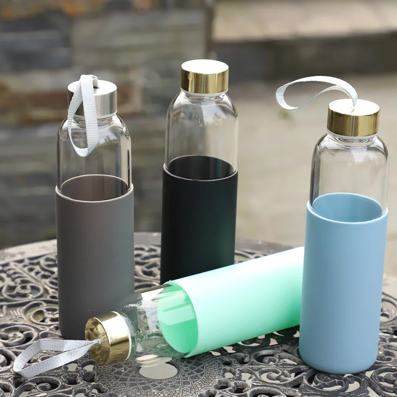 

Custom LOGO High Borosilicate Silicone Cover Water Bottle Stainless Steel Lid Cup, Can be customized