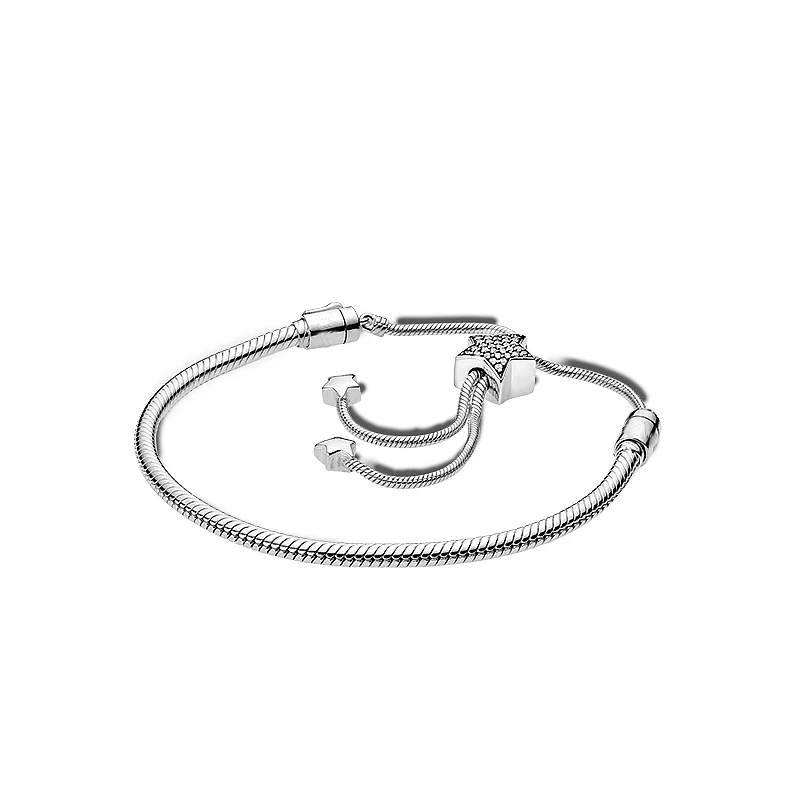 925 sterling silver moments star telescopic bracelet snake bone chain fit  Pandora beaded ladies DIY jewelry