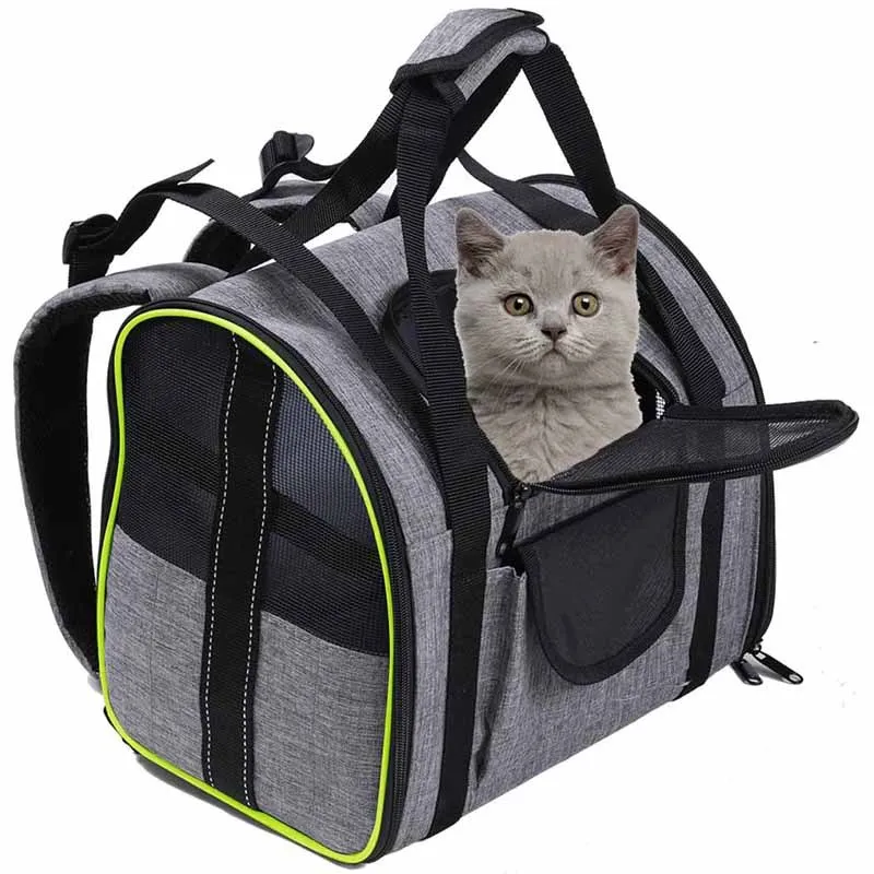 

Backpacks Outdoor Breathable Foldable Portable Pet Cat Dog Crate Travel Carrier Bag, "brown side green edge"