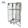 Warehouse nestable 4 sides galvanize collapsible folded china security metal wire mesh rolltainer storage roll cage with door