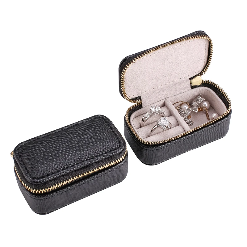 

black custom joyero organizador luxury small mini travel jewellery gift case storage pu leather jewelry ring package box
