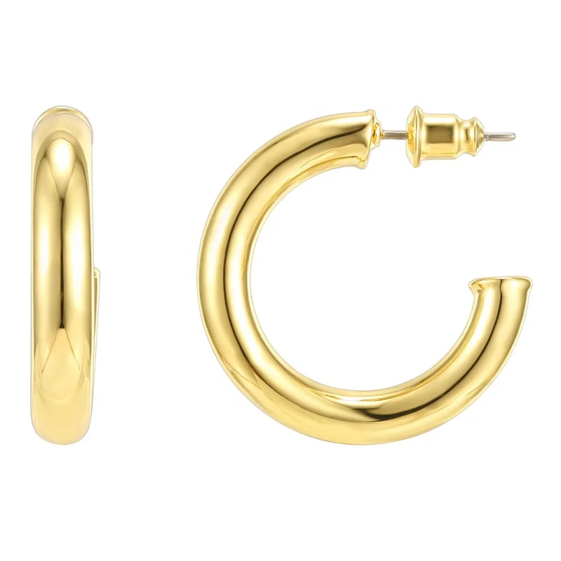 

2021 fashion jewelry china factory wholesale gold plated brass stainless steel stud set chunky women huggie hoop earrings