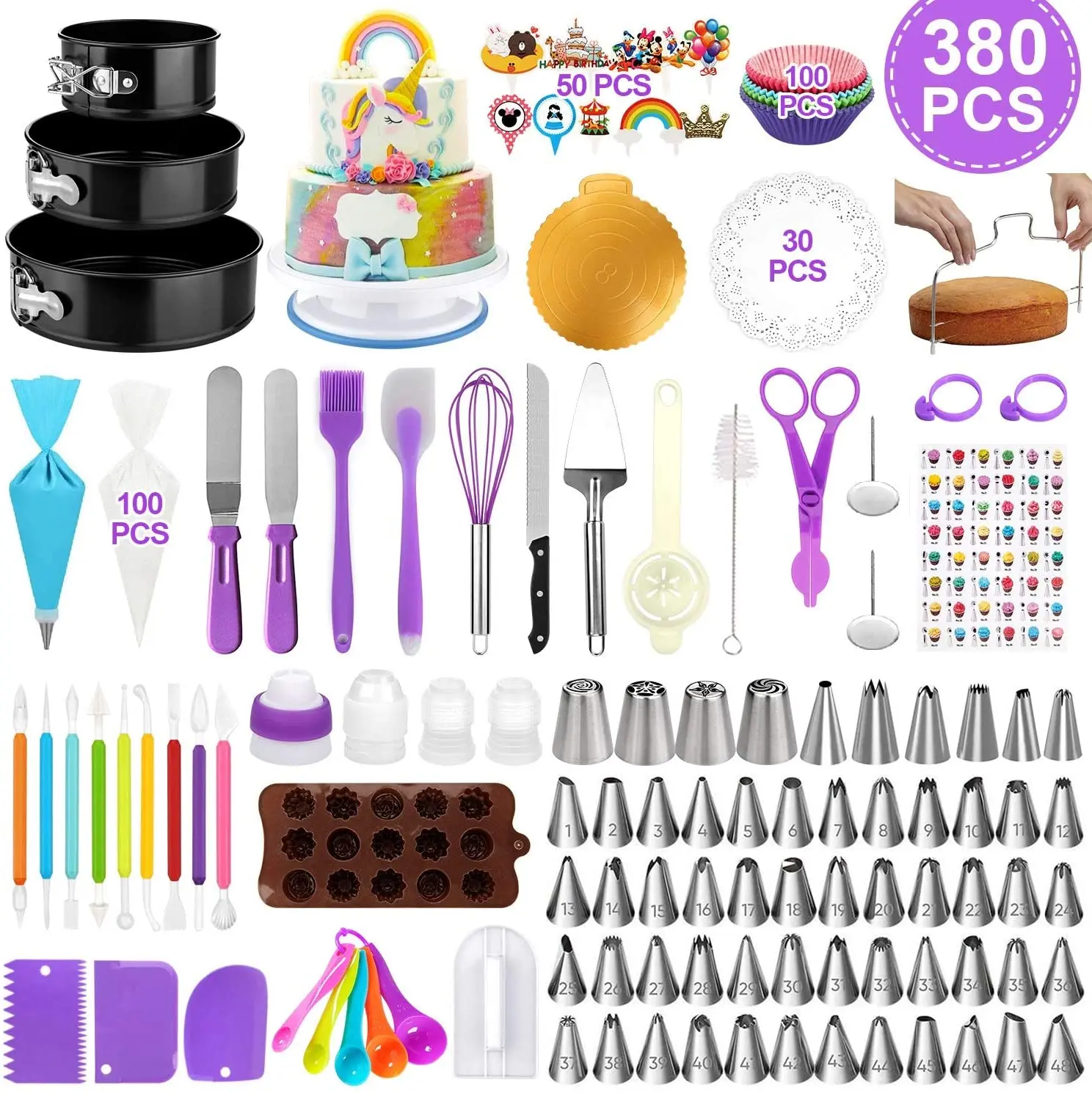 
Cake decorating tools high quality 380 pcs Cake Decorating Supplies Kit 12 inches turntable stand 