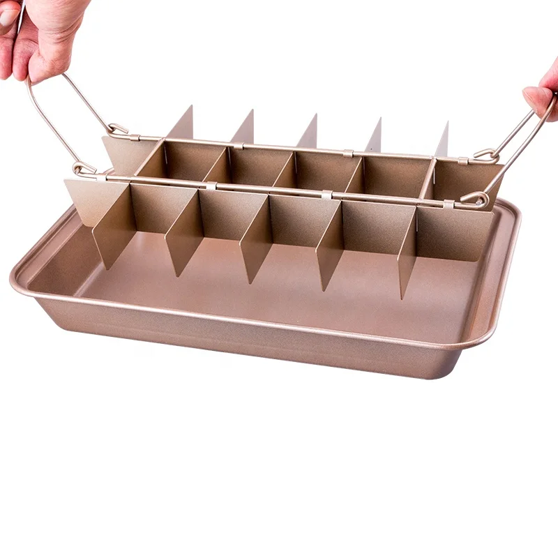 

Baking Dishes & Pans Carbon Steel 18 Cavity Nonstick Brownie Baking Tray with Divider, Champagne gold