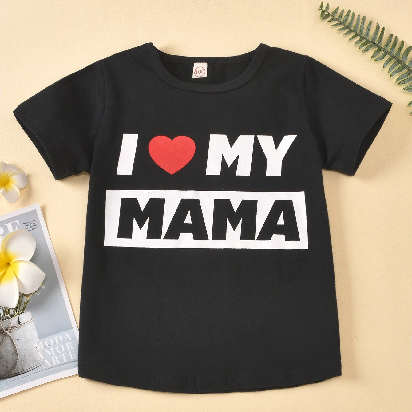 

Hot Sale Summer Kids Boys Cotton Letter Print Black Short T-shirt