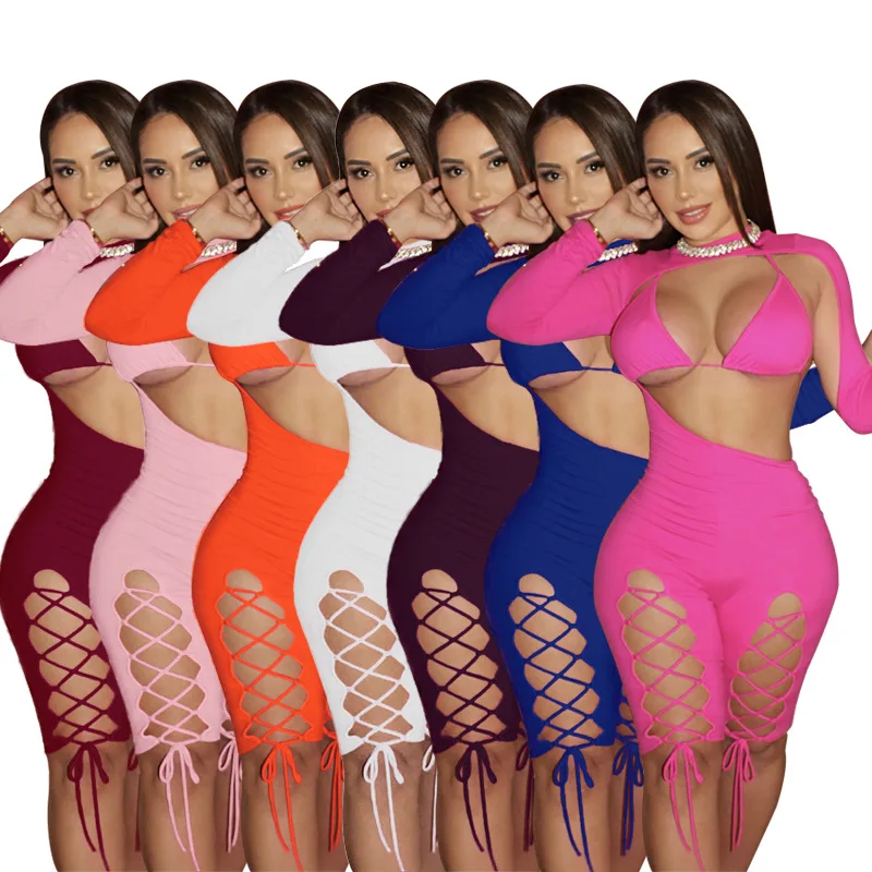 

new tight bind high elasticity in the nightclub sexy long-sleeved pants suit hot style multi-color high stretch