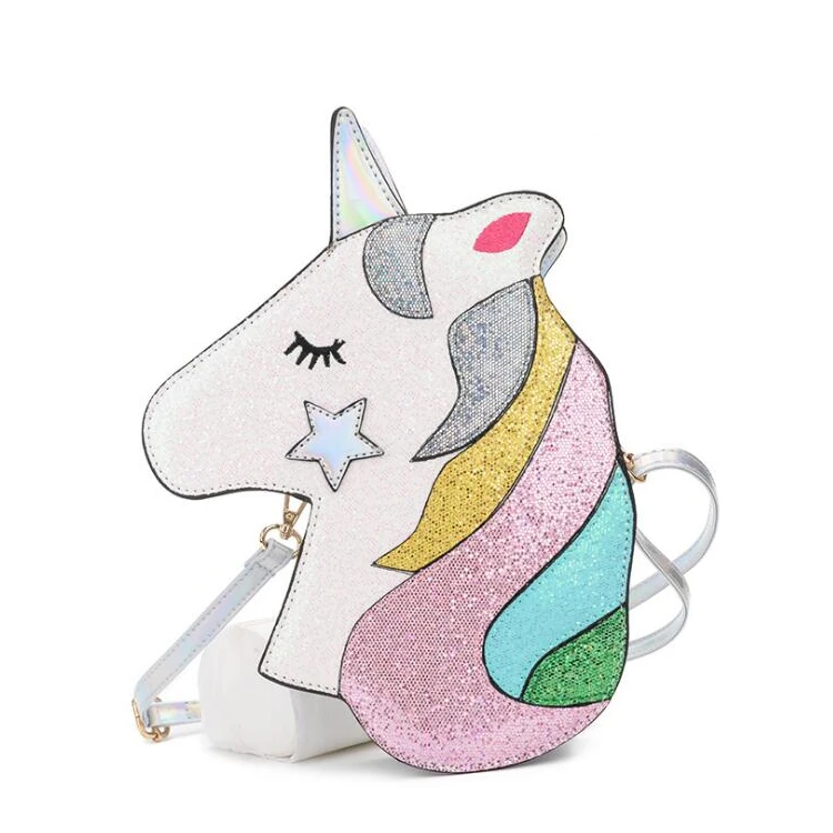 

3D Glitter Unicorn Hologram Crossbody Purse Novelty Handbag Shoulder Bag for Teens Girls Women, As sample or customzied