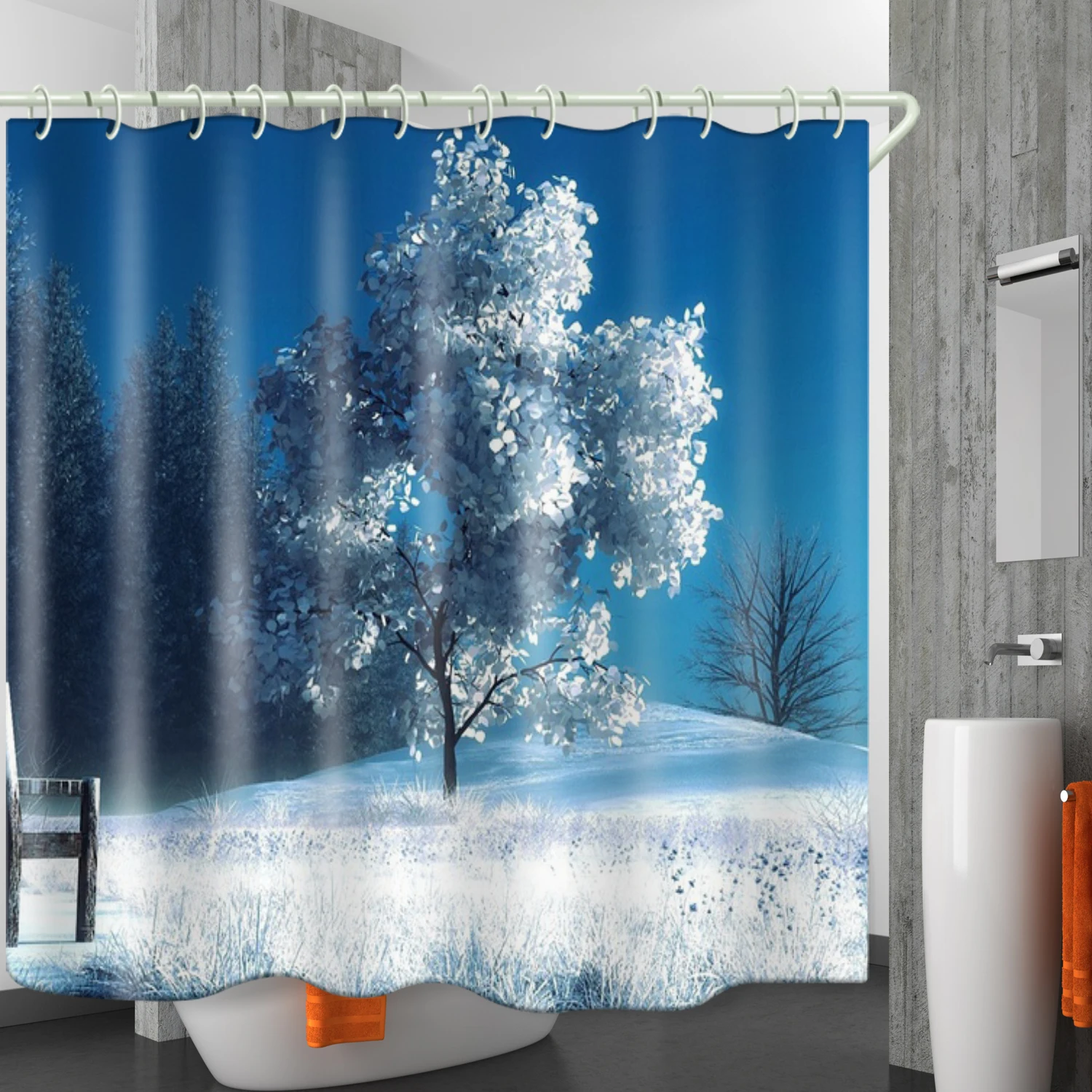 

Ice and snow tree theme can be shipped within 3-5 days bathroom waterproof shower curtain decorative printed curtains, Picture