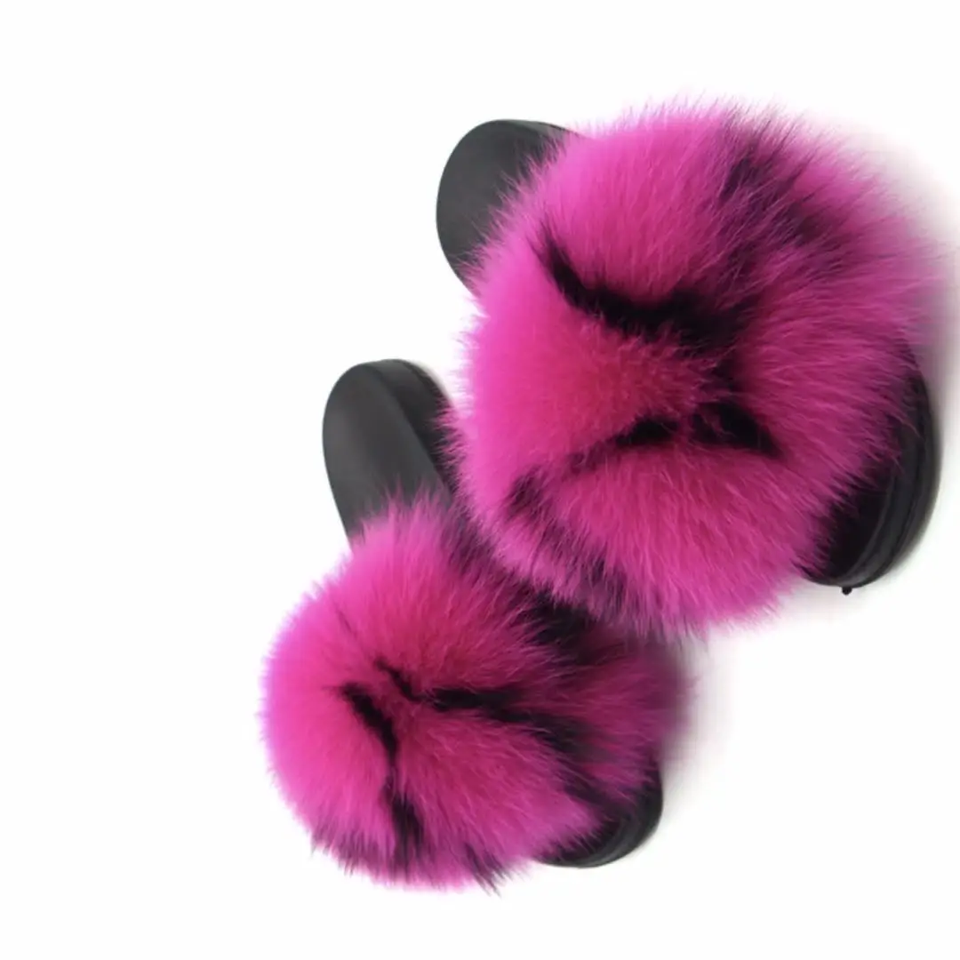 

Cheap Fluffy Mixed Colours EVA Sole Women Jelly Fur Slides Real Fur Slippers Sandals, Multi color single color