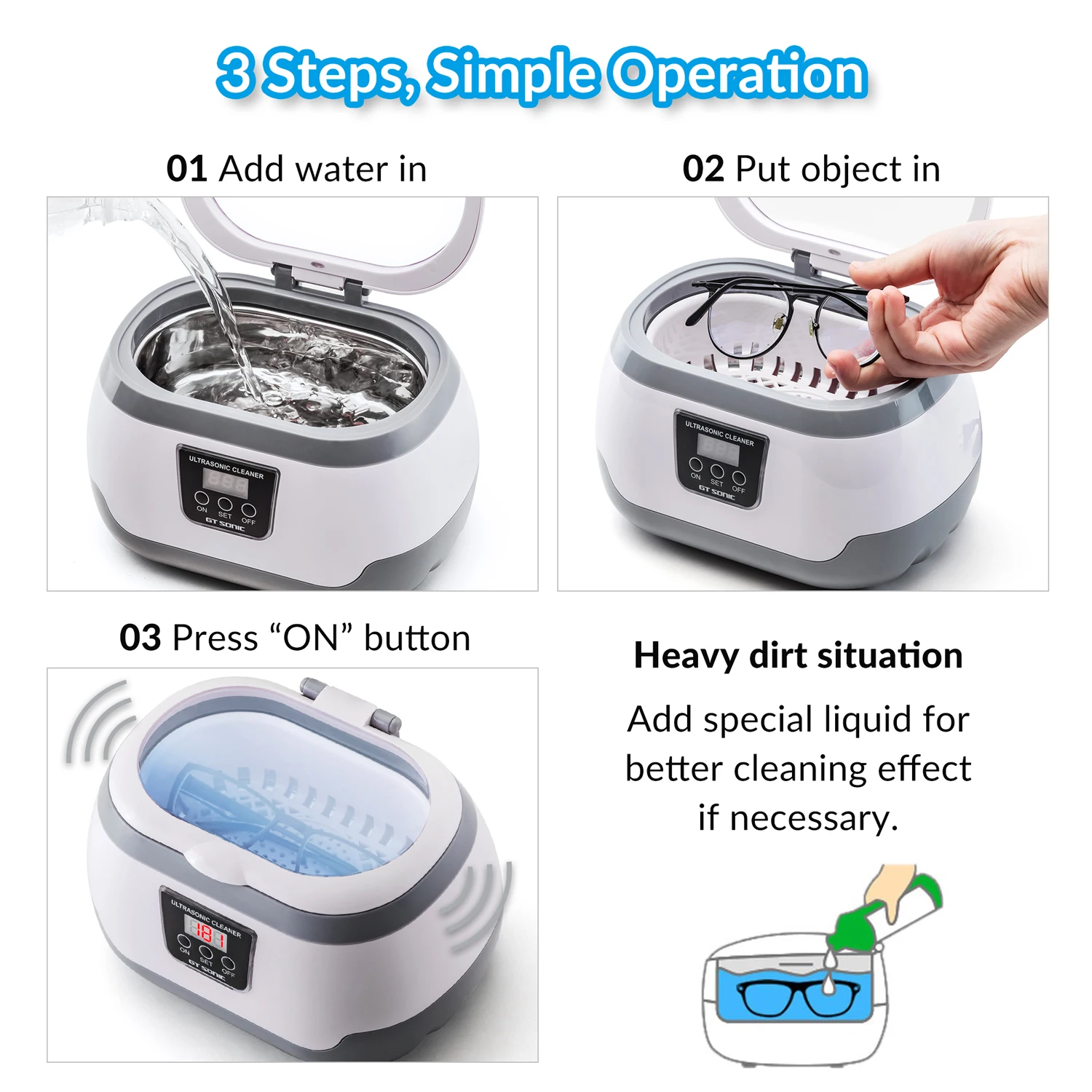 Jewelry Ultrasonic Cleaner with Countdown Timer for Cleaning Eyeglasses, Rings, Dentures, Retainers, and Mouth Guards