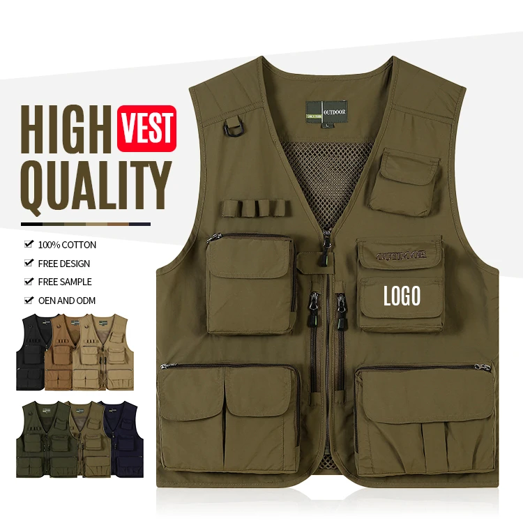 Newest Style Mens Multi Pockets Cargo Waistcoat Fishing Vest Spandex for Climbing Fishing Camping Hiking Photography Vest