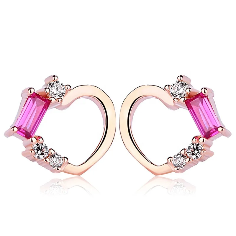 

wholesale 925 silver love heart stud earrings, White/rose gold