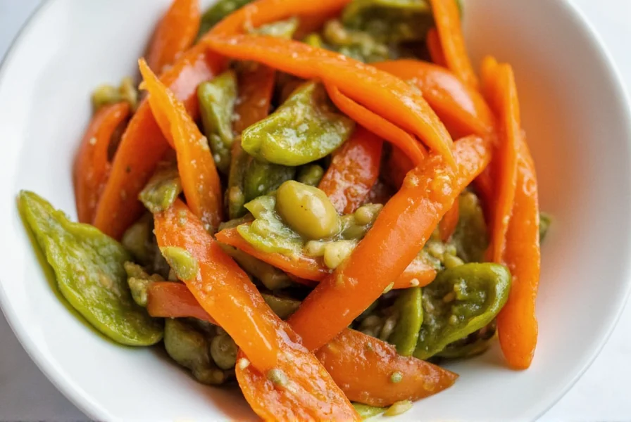 Packing fresh chopped vegetables into glass jars