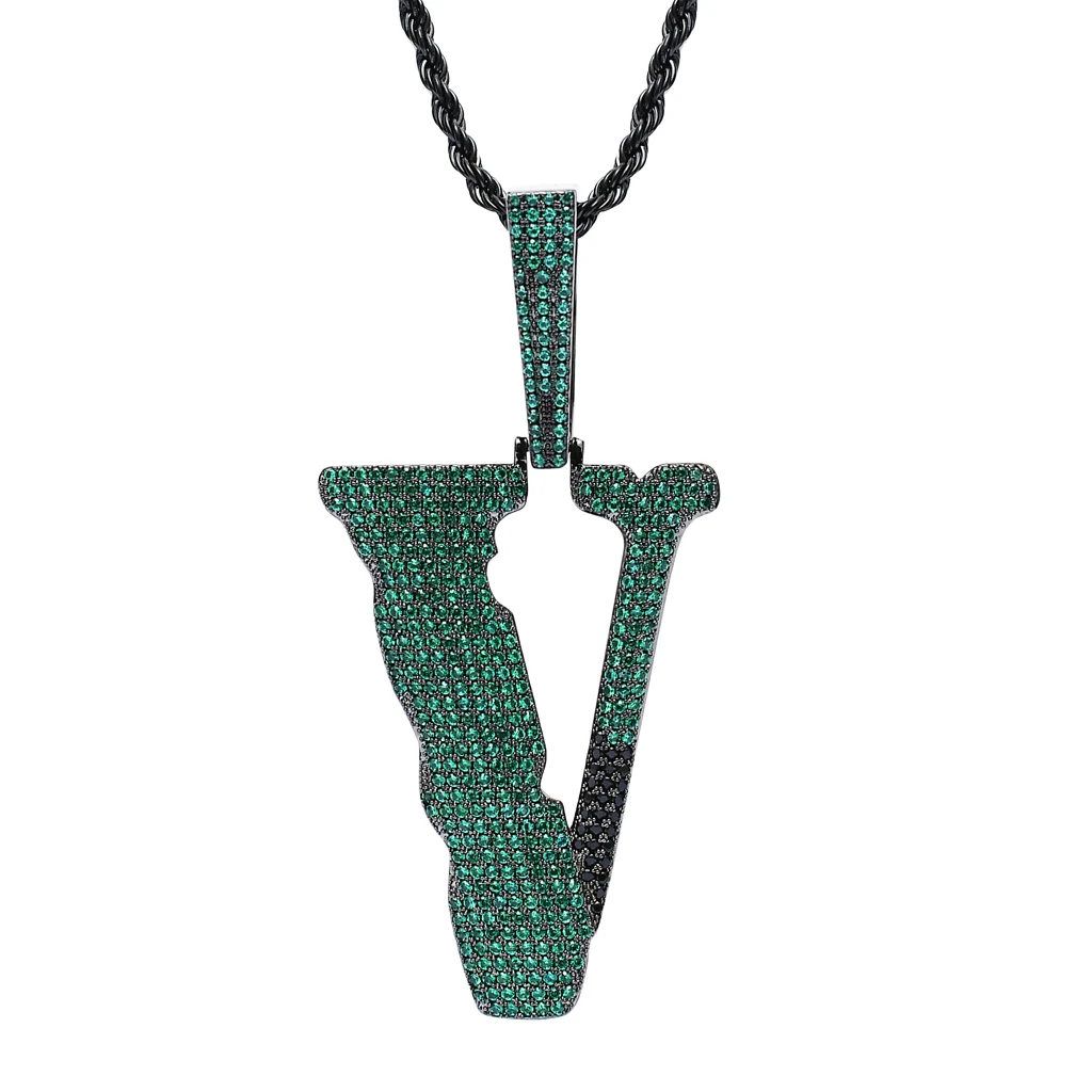 

New Big V Pendant Hip Hop Tide Necklace With Rope Chain Hip Hop Jewelry Geometric Pendant, Any color is available