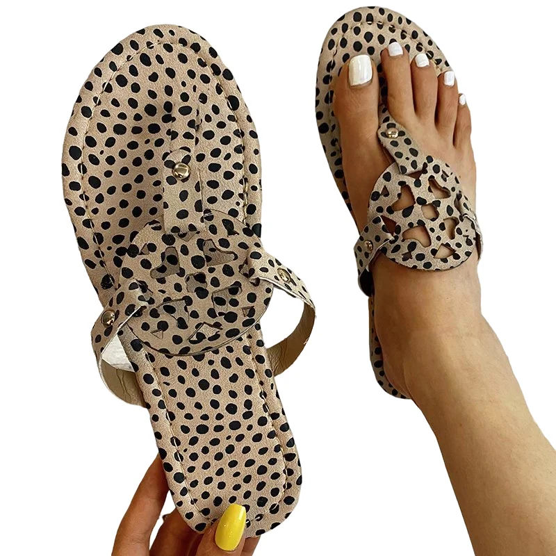 

Fashion Women Leopard Ribbon Sandals With Cork Lady Open Toe Cork Slides Slippers