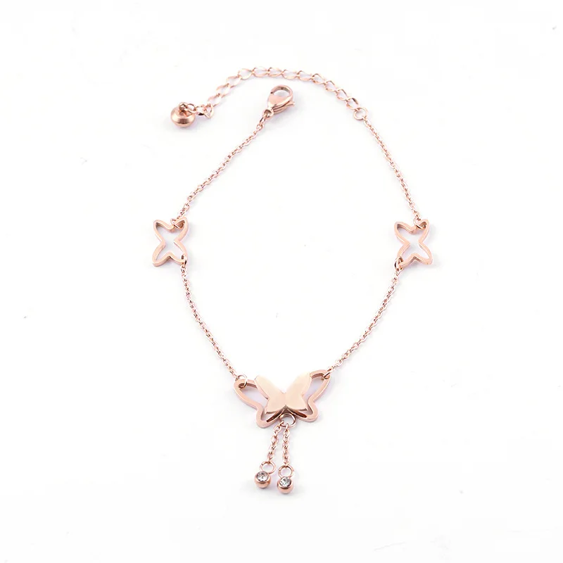 

Wholesale Fashion Simple Butterfly Pendant Anklet For Women Stainless Steel Tassels Anklet, As photo